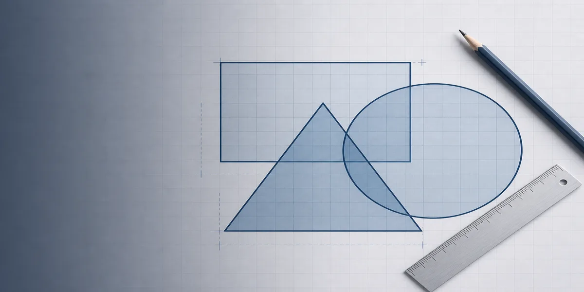 Geometry shapes, grid paper, and measuring tools for area calculation guides